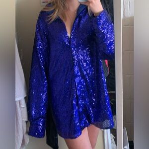 SLA the label Sparkling Blue Sequin Shirt dress